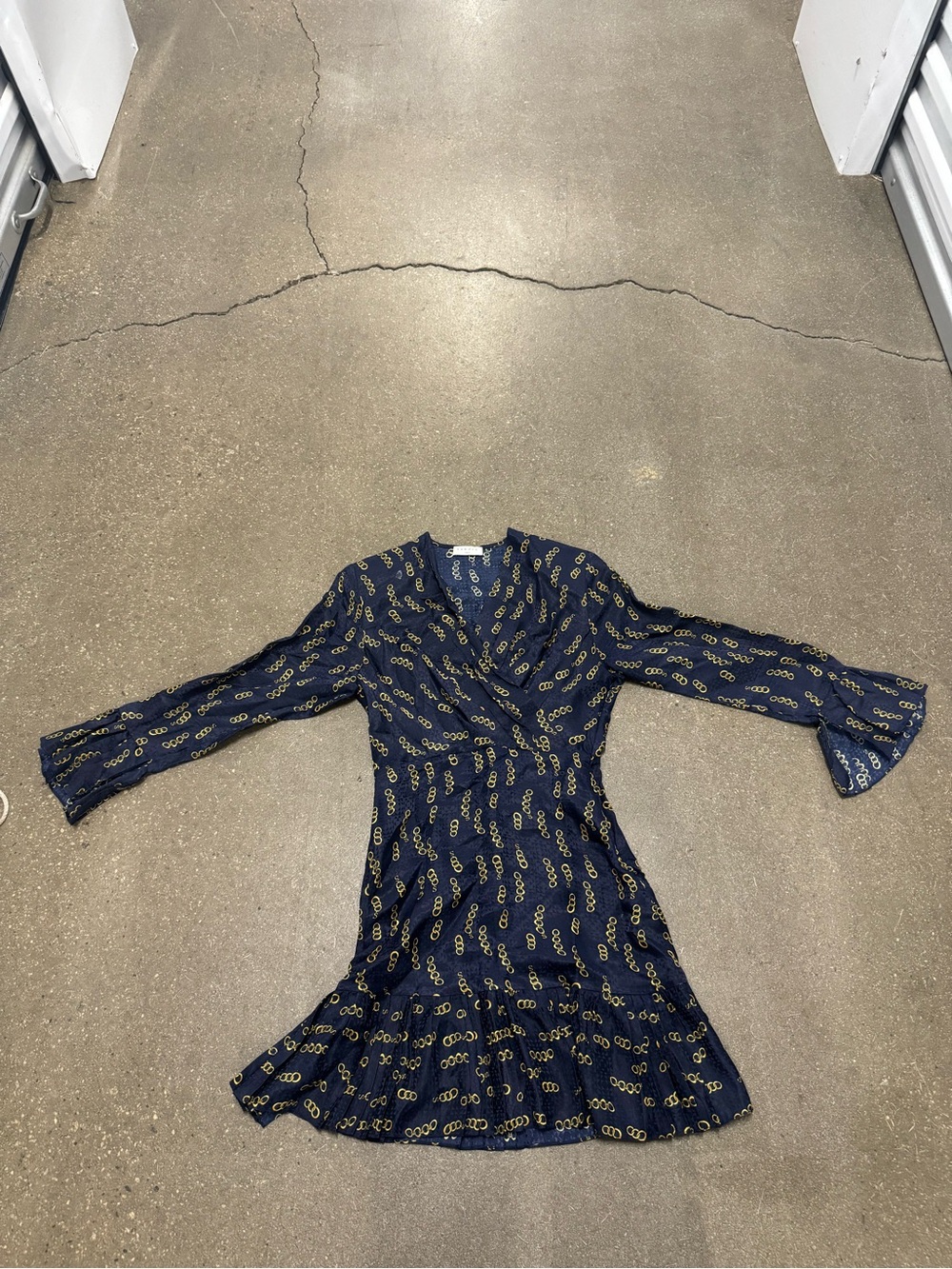 Navy Blue Printed Wrap-Style Women's Dress Sandro Paris Sz 34